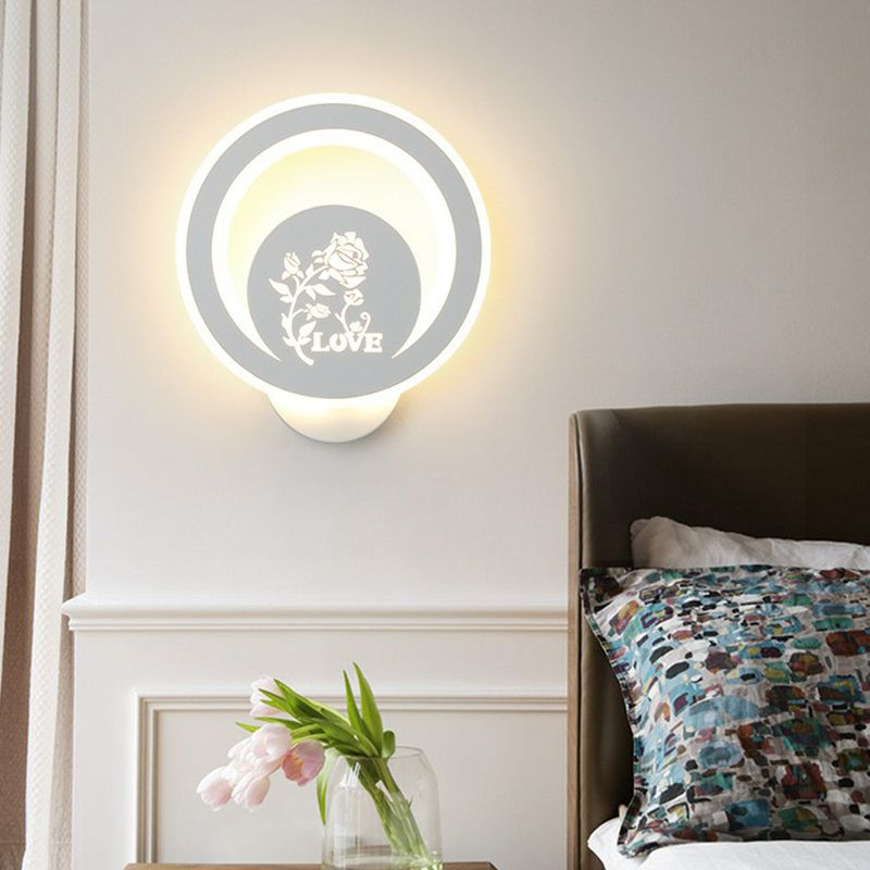 Modern Circular Shaped Sconce Lighting Acrylic Living Room LED Wall Light Fixture in White