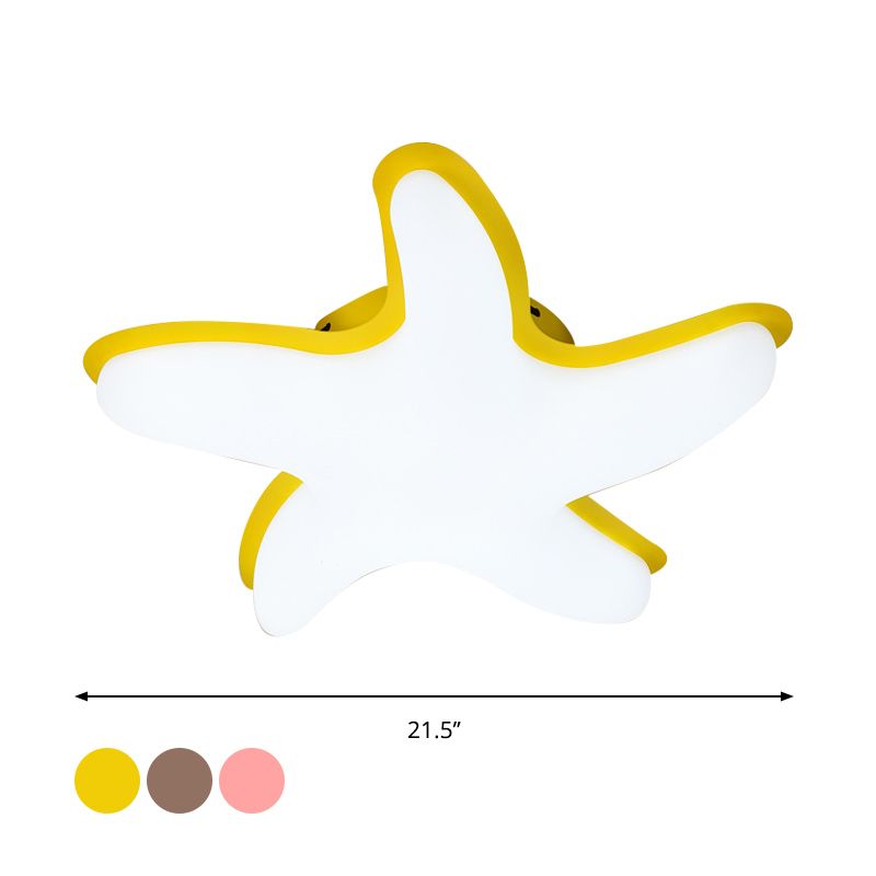 Starfish Semi Flush Ceiling Light Kids Plastic LED Nursery Flushmount Lighting in Grey/Pink/Yellow Finish