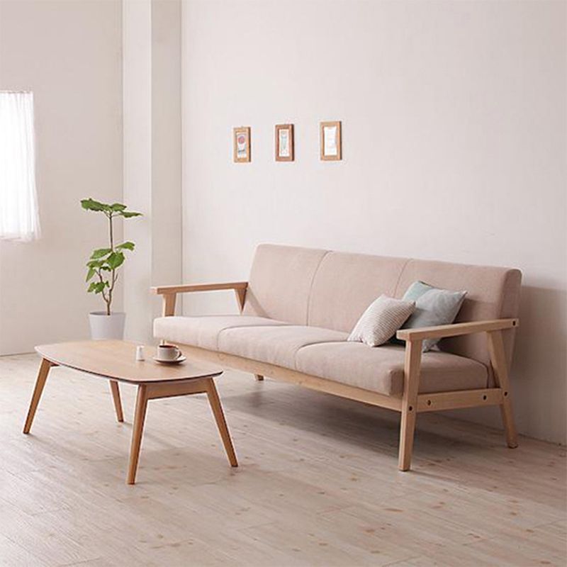 Solid Wood Solid Color Sofa Stationary Sewn Pillow Back Settee for Living Room