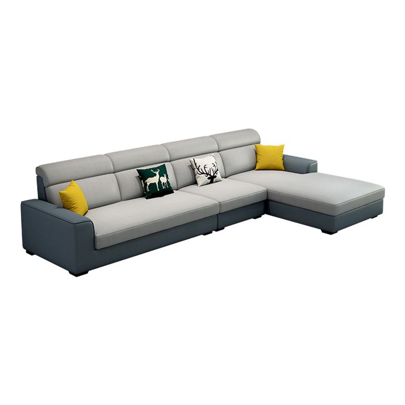 Sewn Pillow Back Square Tufted Sofa Modern Faux Leather Sofa & Chaise