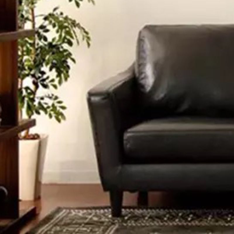Transitional Flared Arm Faux Leather Sofa with 2 Pillows for Living Room