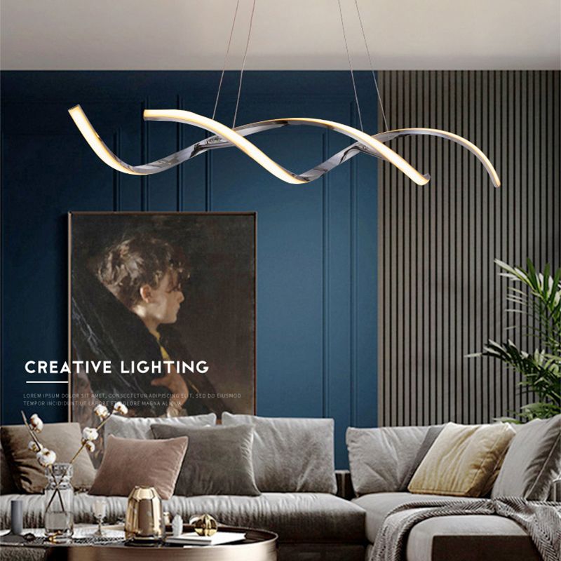 Moderne lineare Inselbeleuchtung Metalle 2 helle Insellichter in Silber