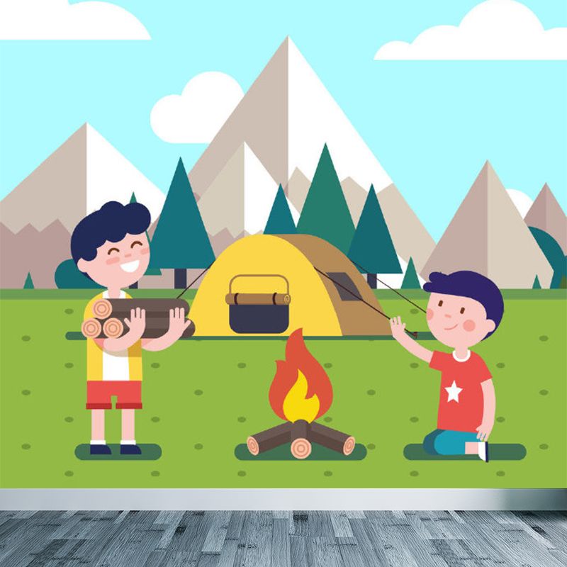 Water Resistant Cartoon Characters Mural Non-Woven Children's Art Wall Decor for Kids Room