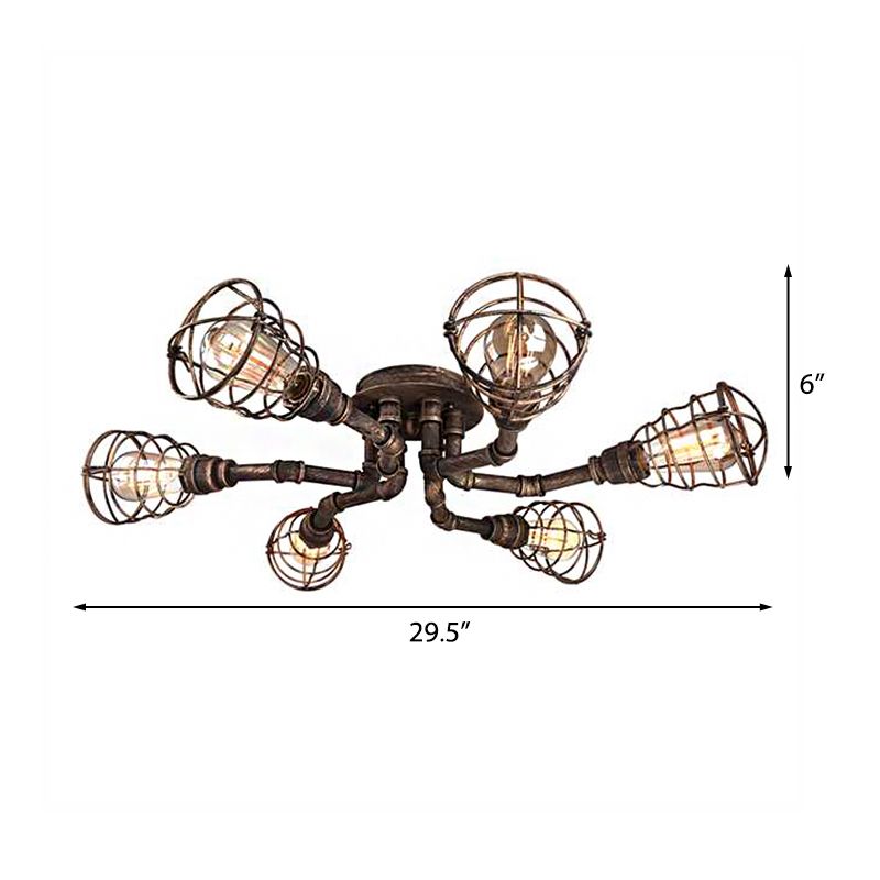 Lámpara de techo de 4/6/8 bombillas, accesorio de iluminación semiempotrado de tubo trenzado de Metal para granja, negro/bronce, para restaurante
