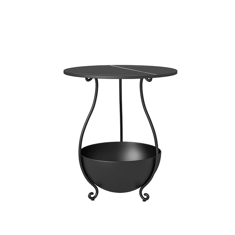 Metal Nightstand Contemporary Stone Top Night Table with Shelves