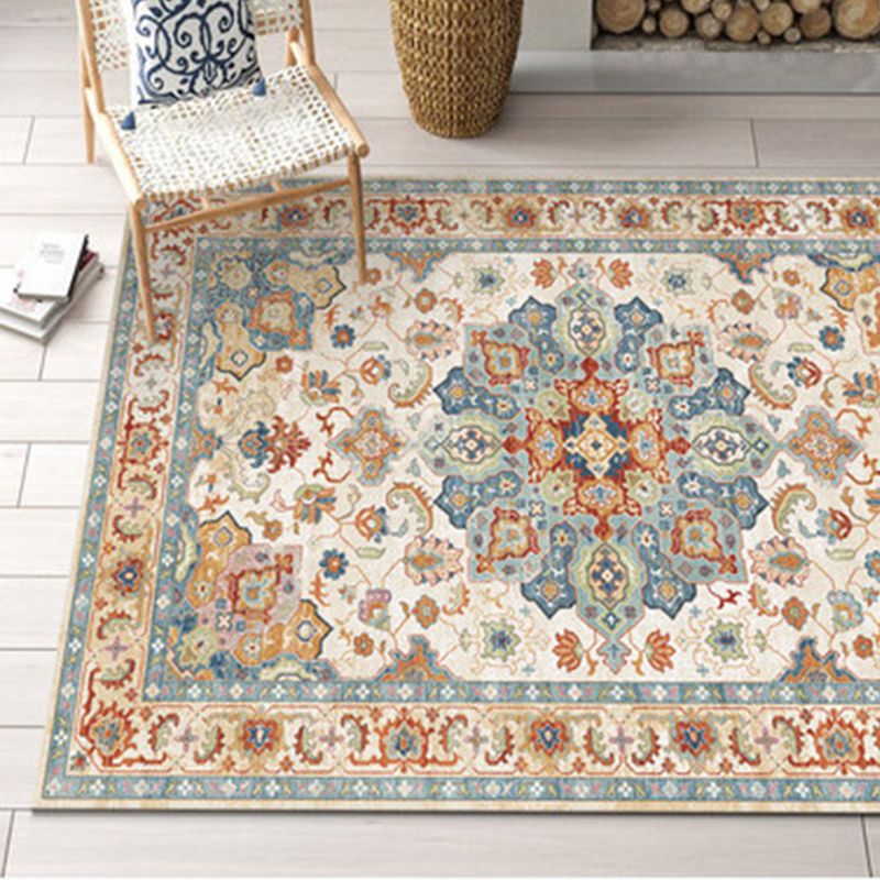 Décoration de maison de couleur claire Nostalgie du tapis de zone imprimée florale Polyester avec tapis de support sans glissement