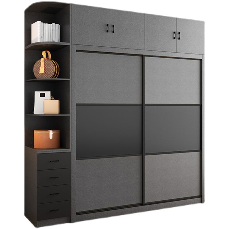Modern Sliding Door Wardrobe for Bedroom Gray Manufactured Wood Cabinet