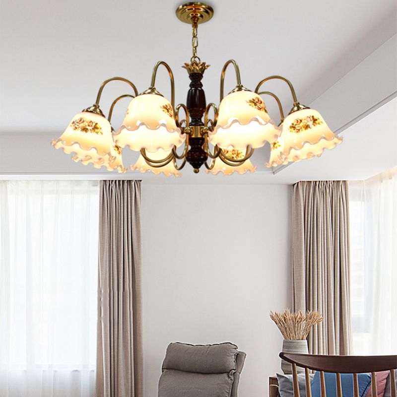 Lampe à lustre en or American Multi Light Hanging Light avec du bois pour le salon