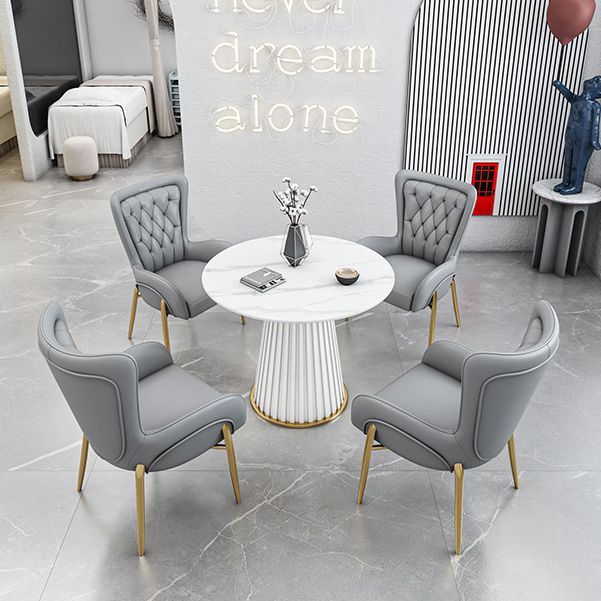 Glam 1/5 Pieces Dining Set Circular Stone Dining Table for Dining Room