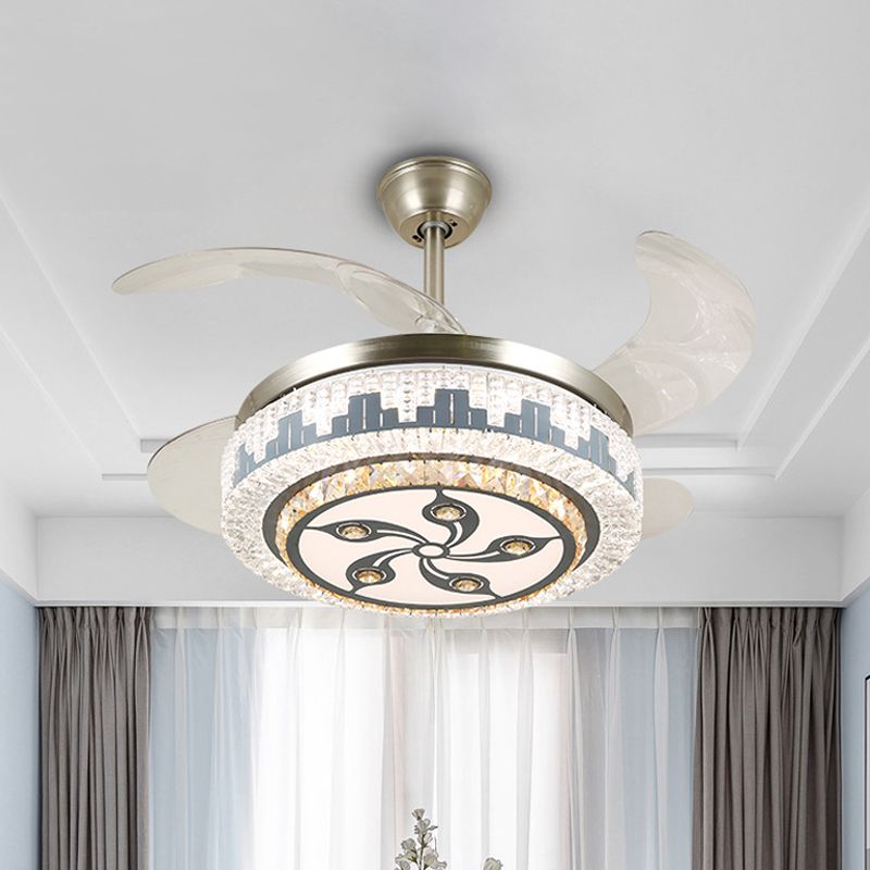 Geschichtete Esszimmer Hängende Lüfterleuchte leichte kristall 19 "breite LED Moderne Semi -Flush Deckenlampe, 4 Klingen