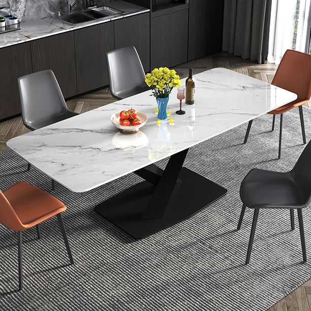 Metal Modern Rectangular Dining Table Sintered Stone Table for Dining Room