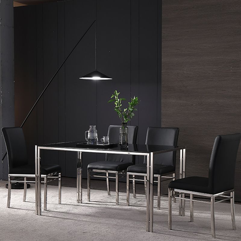 Contemporary Style Tempered Glass Top Dining Table 4 Legs Table for Dining Room