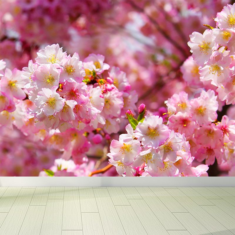 Modern Floral Mural Non-Woven Cloth Stain-Proofing Pink Wall Covering for Home Decor