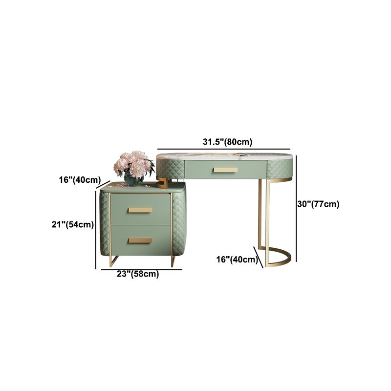 Glam 3 Drawer Vanity Dressing Table Set Faux Leather Dressing Table