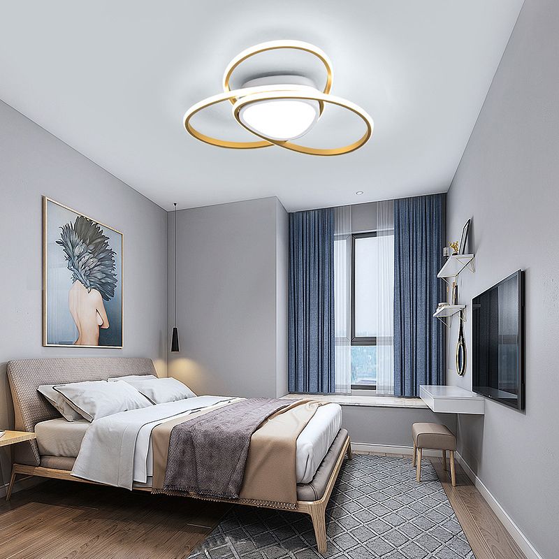 18"/21.5" W 3-Loop Acrylic Flush Mount Lamp Contemporary LED Gold Finish Ceiling Light, Warm/White Light/Remote Control Stepless Dimming