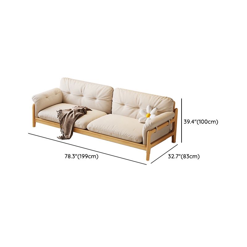 Solid Wood Tufted Settee Flared Arm Beige Cushions Sofa -39.4" H