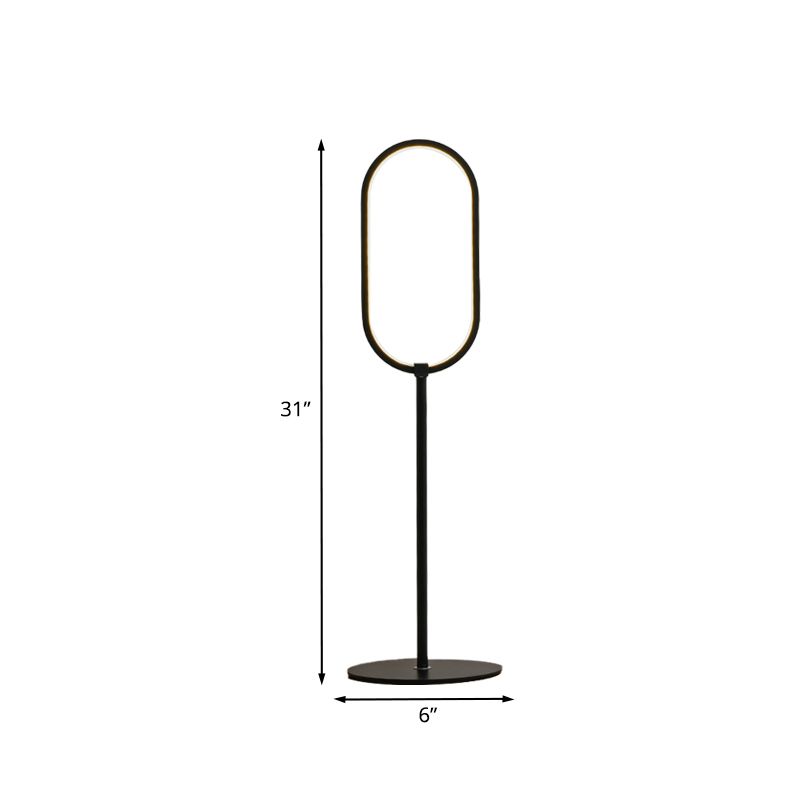 Luz de mesa de hierro de anillo ovalado lámpara de lectura de acabado negro led simple para sala de estudio para sala de estudio