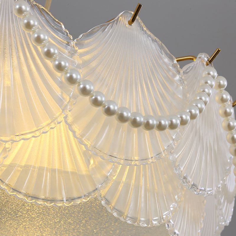 Metal Flush Mount Shell Shape Ceiling Light with Glass Shade for Living Room