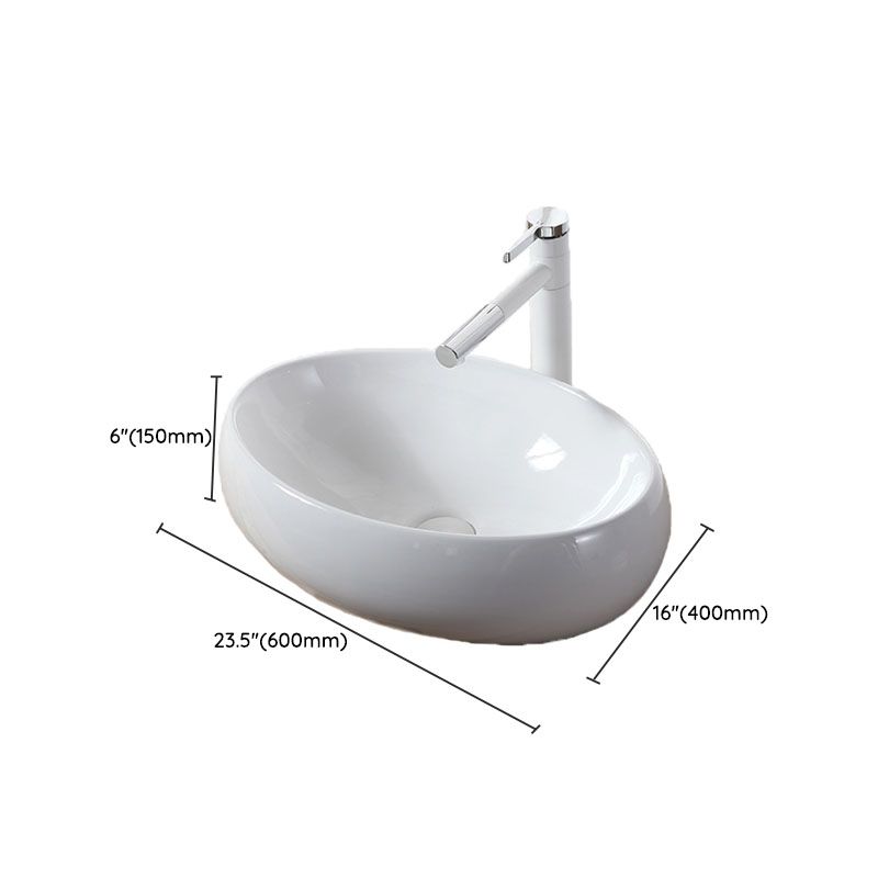 Modern Vessel Bathroom Sink Rectangular Porcelain Drain Vessel Sink(Not Included Faucet)