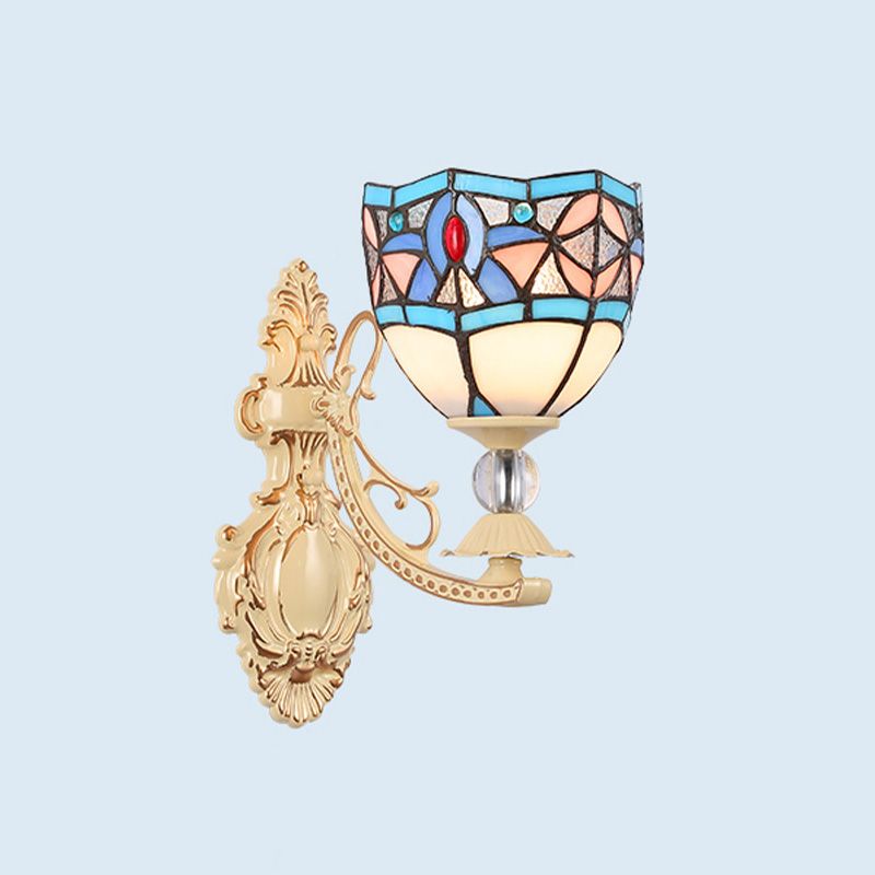 Cut Glass White/Red/Pink Sconce Light Cone/Flower/Dome 1 Light Mediterranean Wall Mounted Lamp for Outdoor