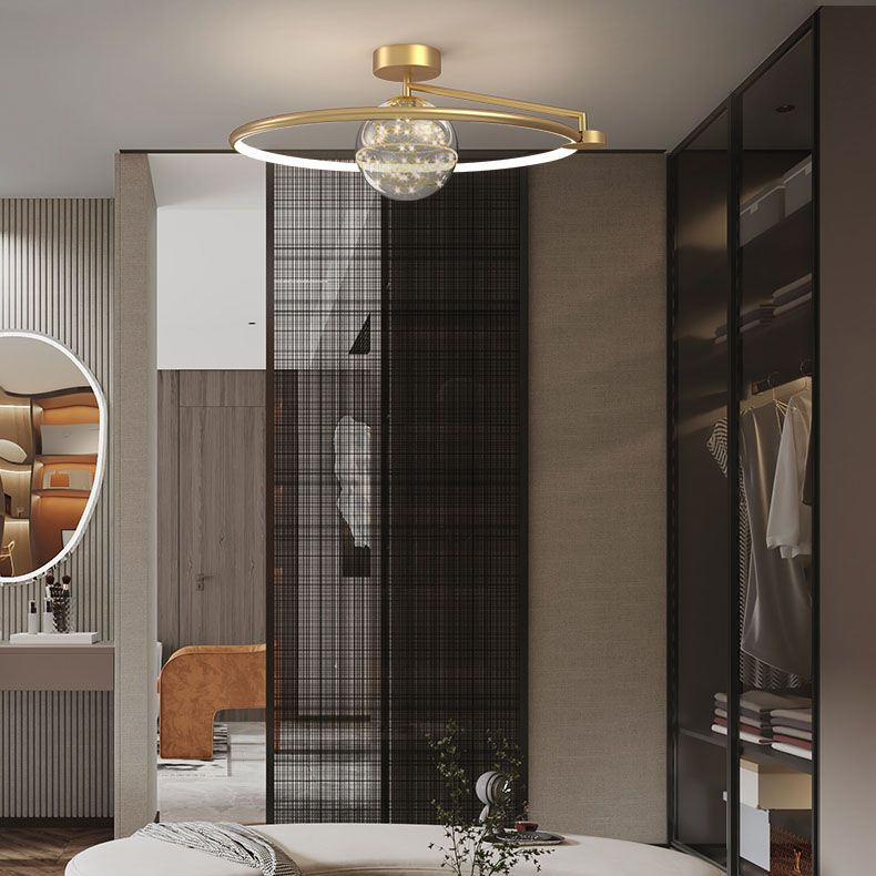 Montaje de vidrio de vidrio transparente de oro lámpara de techo de círculo moderno para dormitorio