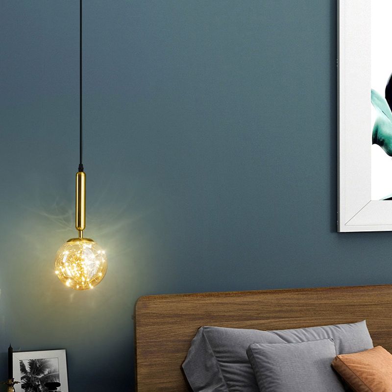 Amber Glass Ball Pendulum Light Nordic 1 Head LED Hanging Pendant with Starry String
