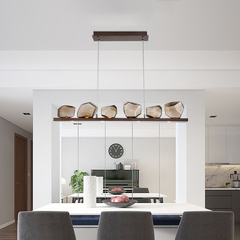 Lampada a sospensione in pietra ambra in pietra minimalista a 6-bulbina isola dell'isola in marrone