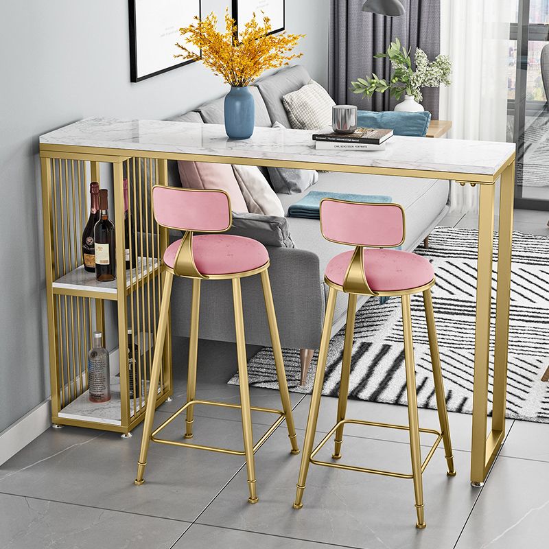 Glam Living Room Counter Chair Round Footrest Metal Counter Bar Stool with Cushion