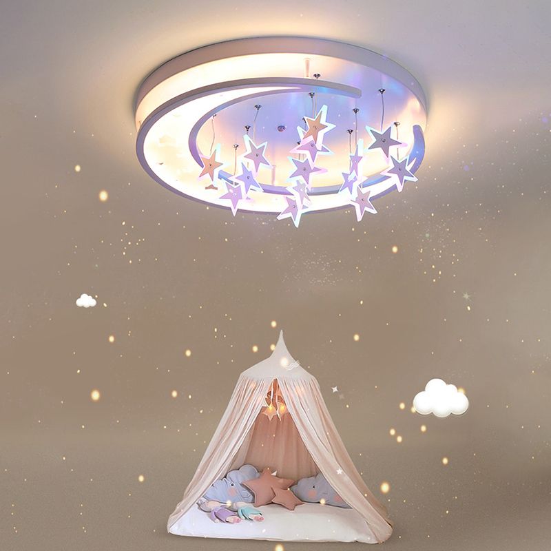 Moon And Star Flush Light 1 Light Acrylic Modern Flush Mount Ceiling Light Fixtures for Girls Bedroom