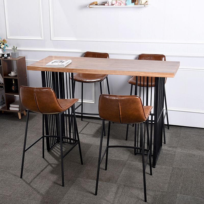 Natural Finish Pine Wood Top Bistro Table with Metal Double Pedestal