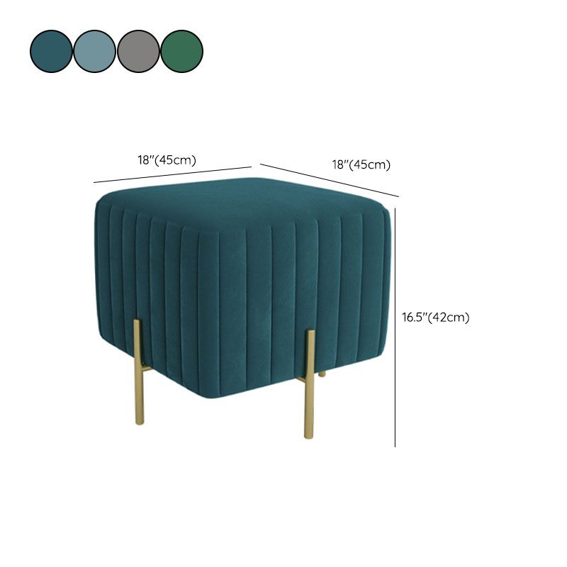 Contemporary Pouf Ottoman Velvet Upholstered Solid Color Square Ottoman with Metal Legs