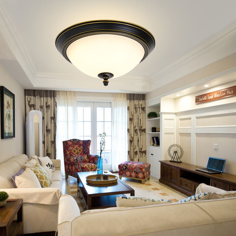 American Style Ceiling Light Wrought Iron Glass Lampombre 1 Light Round Shape Ceiling Lamp for Bedroom