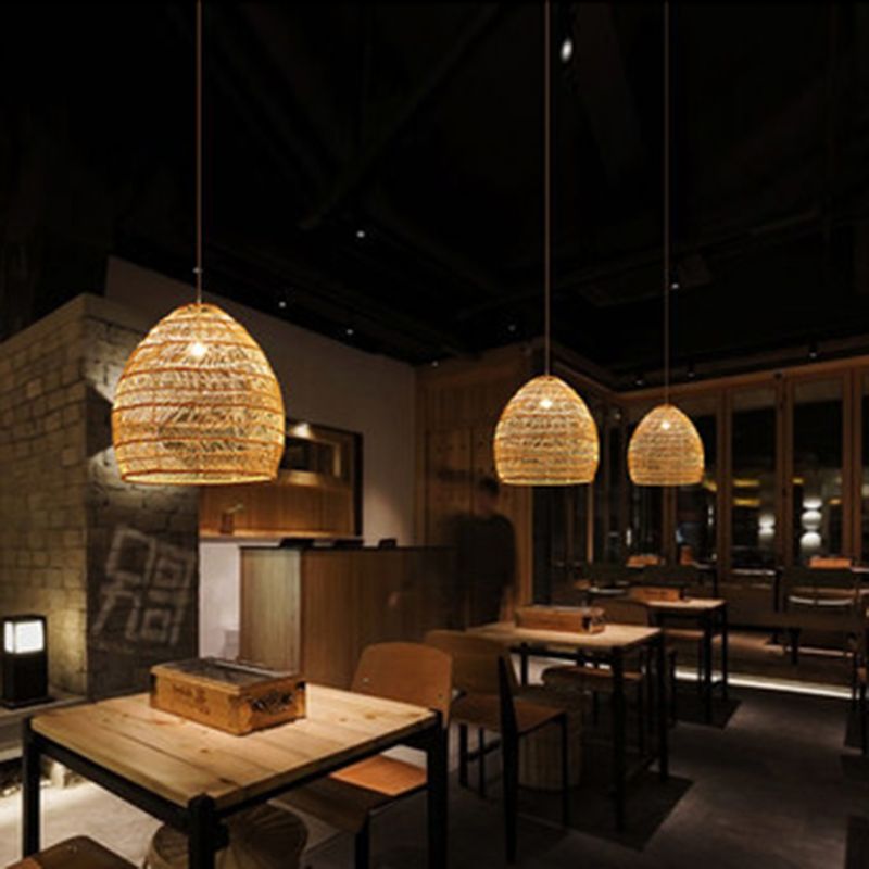Modern Hand-Woven Suspension Pendant Light Rattan 1 Light Pendant