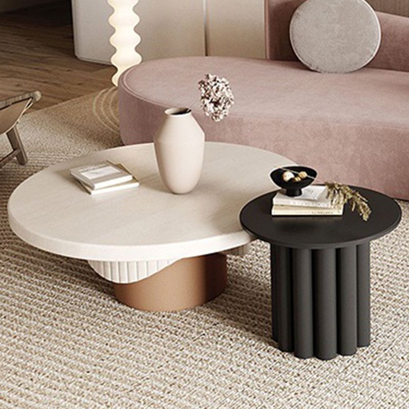 Contemporary Cocktail Table Pedestal Solid Wood Round Coffee Table