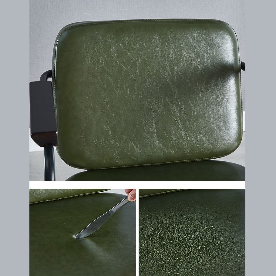 Industrial Leather Square Dining Chair Parsons Arm Chairs for Home Use