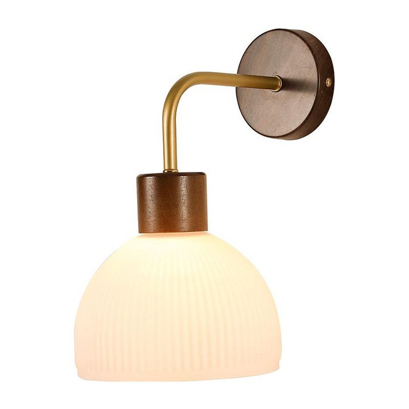1-Light Wall Lamp Modern Wooden Wall Mount Lamp with Glass Shade for Living Room
