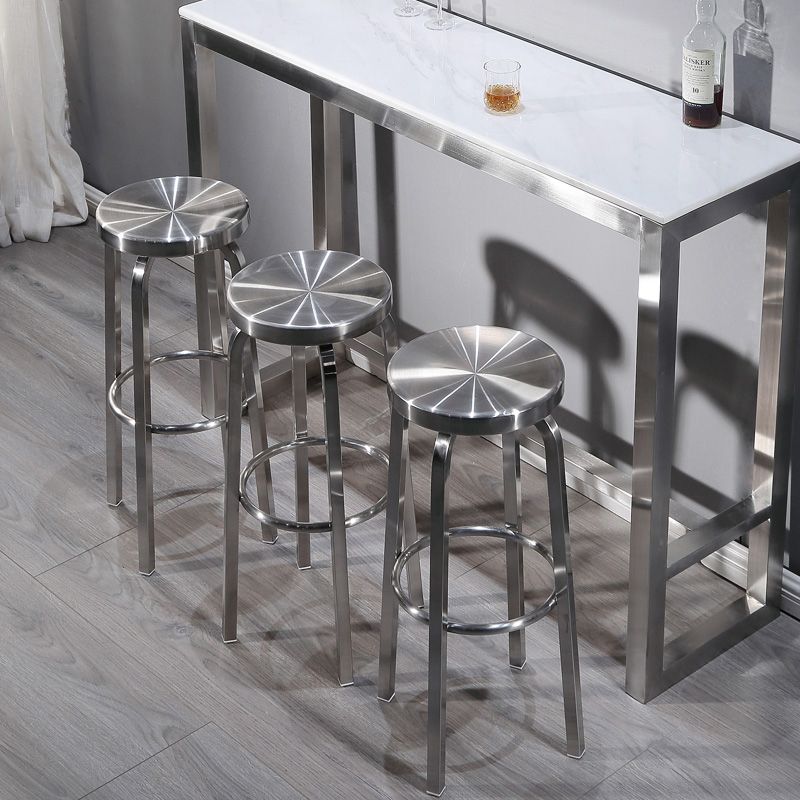 Silver Industrial 29.5" H Barstool Glossy Stainless Steel Brushed Tall Stool 1 Piece