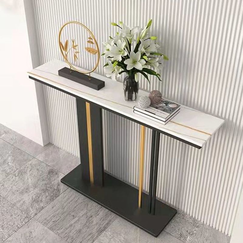 Contemporary Style Console Table with Stone Top and Pedestal Base for Hall