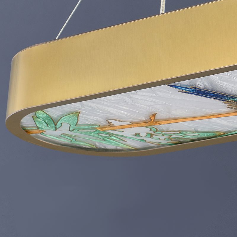 Modern Style Oval Shape Island Light White Glass 1 Light Island Lighting in Gold