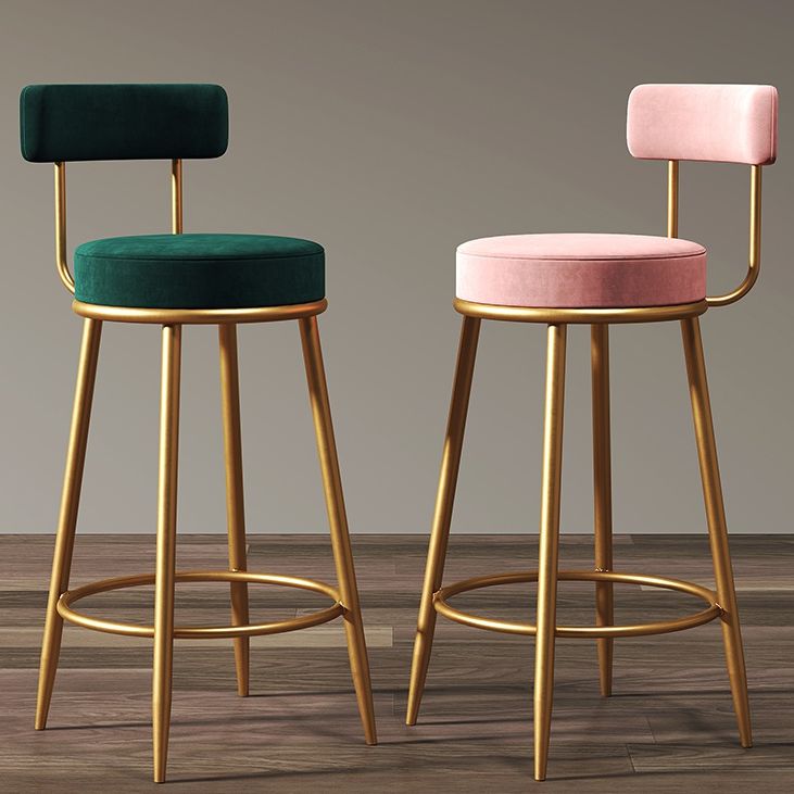 Glam Armless Backrest Counter Stool Iron Cafe Bar Stool with Pedal and Cushion