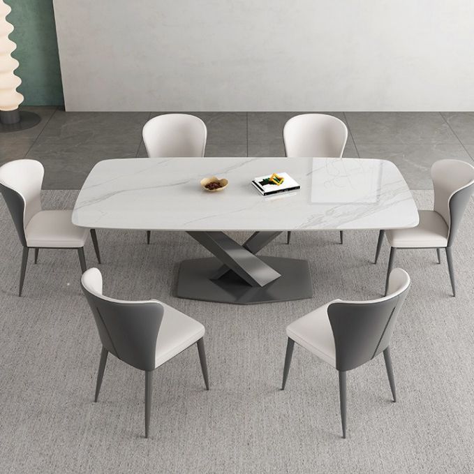 Industrial Style Rectangle Table Sintered Stone Dining Table with Metal Legs for Home