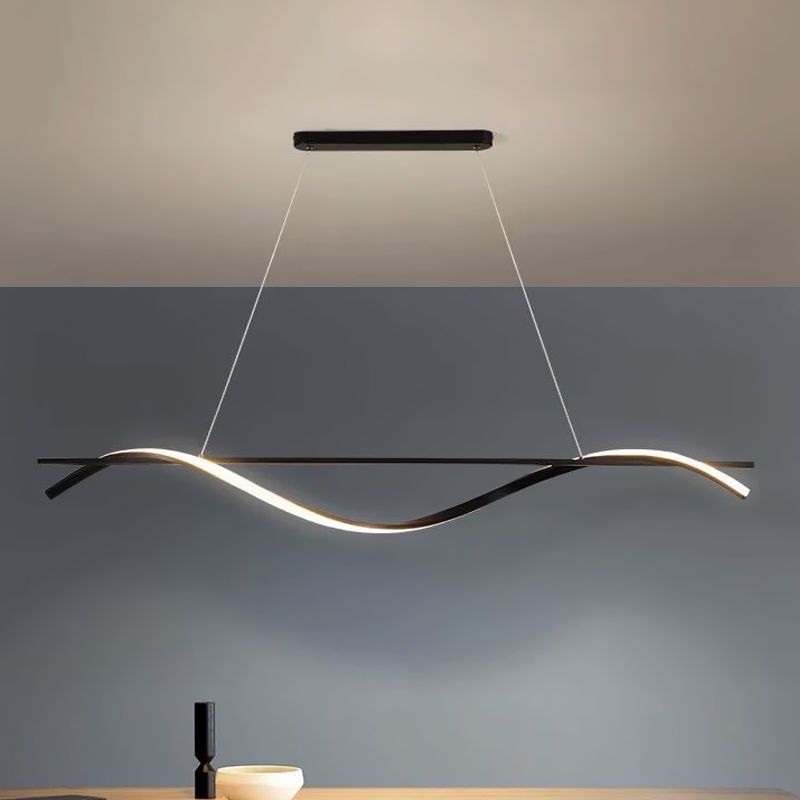 Luce a sospensione dell'isola vorticosa acrilica semplice 39 "/47" W LED Black Black Appeding Benil lampada in luce bianca/calda