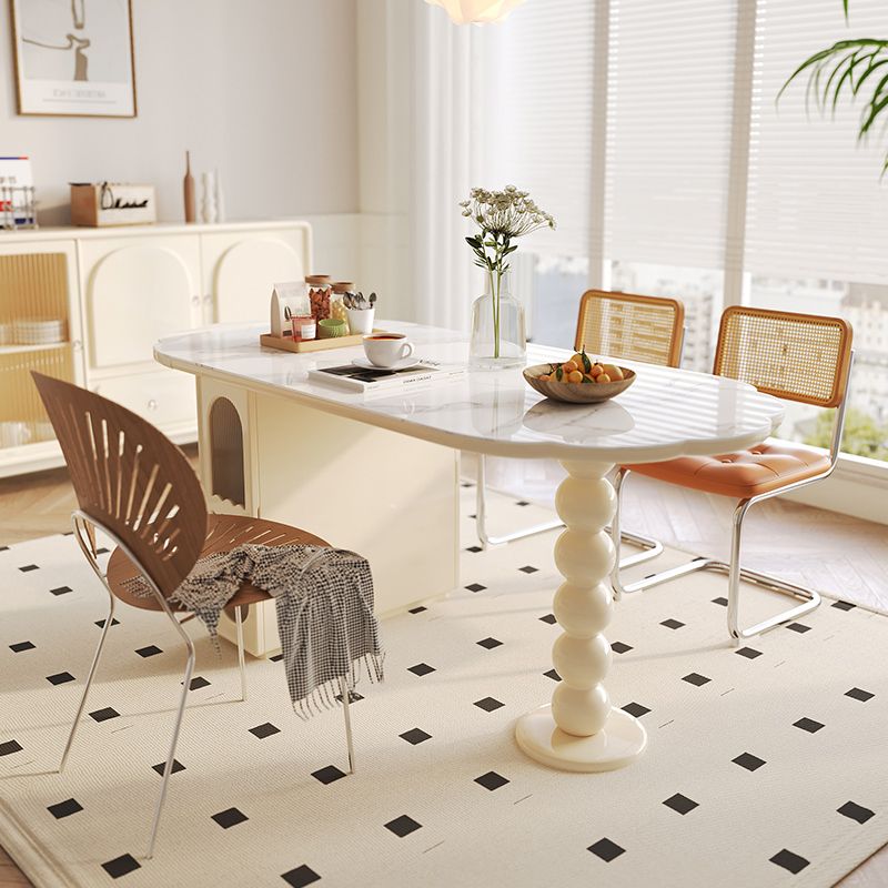 Modern Free Form Dining Table for Kitchen White Dinette Table with Storage