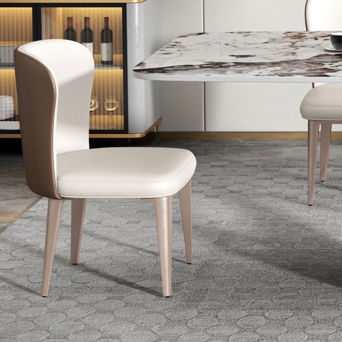 Glam Dining Table Set 1/4/5/7 Pieces Stone Dining Furniture with Chairs