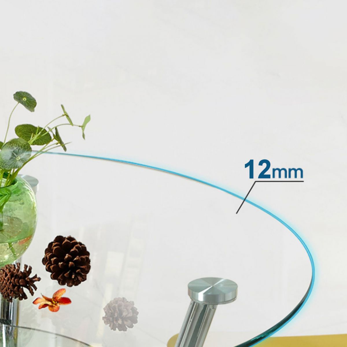 Moderner Glas Küche Küche Esstisch klarer runder Tisch mit Metallbasis für Zuhause