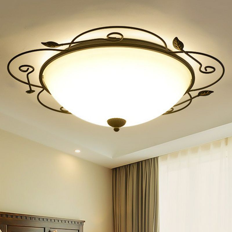 Plafonnier LED en forme de fleur en fer, éclairage classique pour chambre à coucher, avec bol, abat-jour en verre opale marron