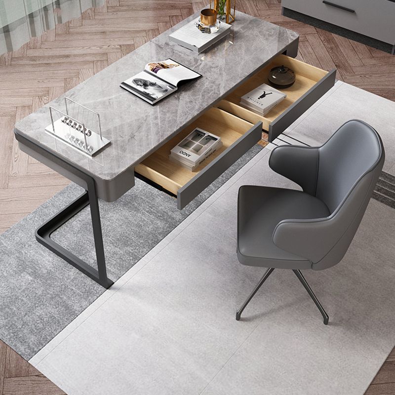 Contemporary Marble Desk for Office 30"H Rectangular Desk in Gray