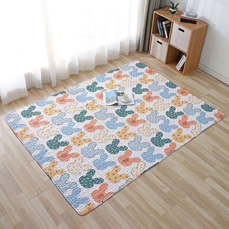 Nordic Cartoon Printed Rug Multi Colored Cotton Area Rug Anti-Slip Backing Easy Care Indoor Rug for Decoration