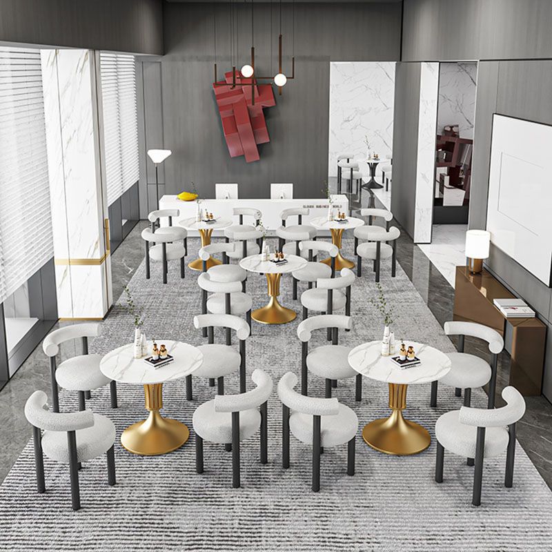 Modern Style Round Dining Table Sintered Stone Table with Pedestal Base