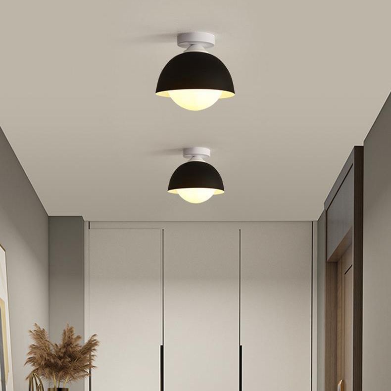 Dome Shape Flush Mount Modern Style Metal 1 Light Flush Ceiling Light in White/black